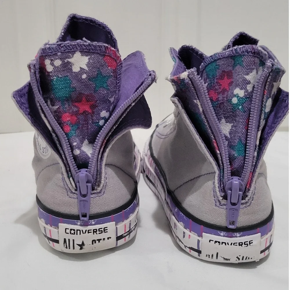 Converse Chuck Taylor All Star Kid 1 Gray Purple Paint Drip Zip High Top Sneaker